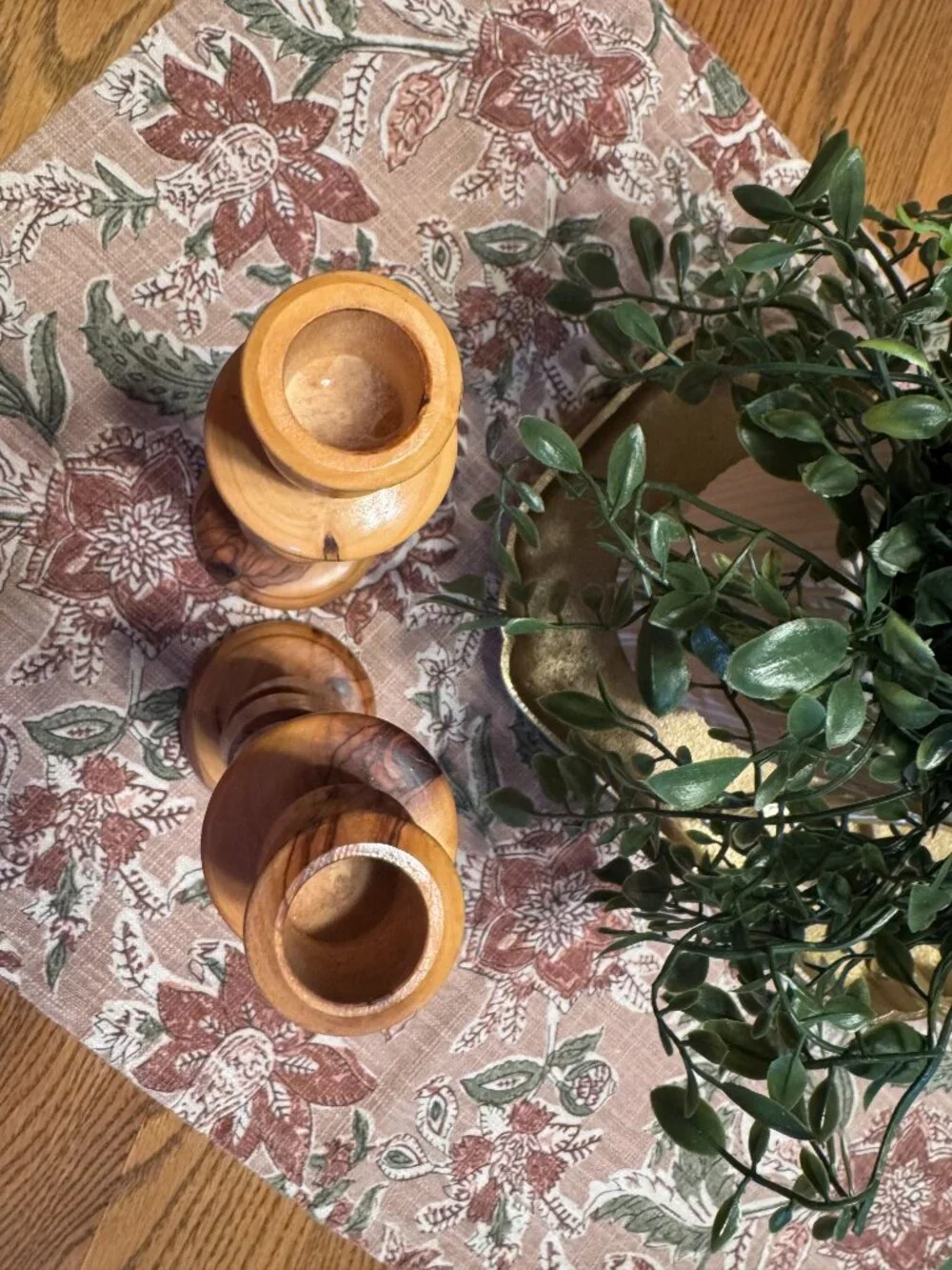 Pair of Vintage Olive Wood Candlesticks Hand Carved Open Twist Candle Holders